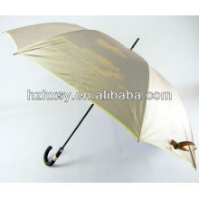 Arbre de fibre de verre promotionnel droite golf parapluie & côtes avec caoutchouc crochet manche